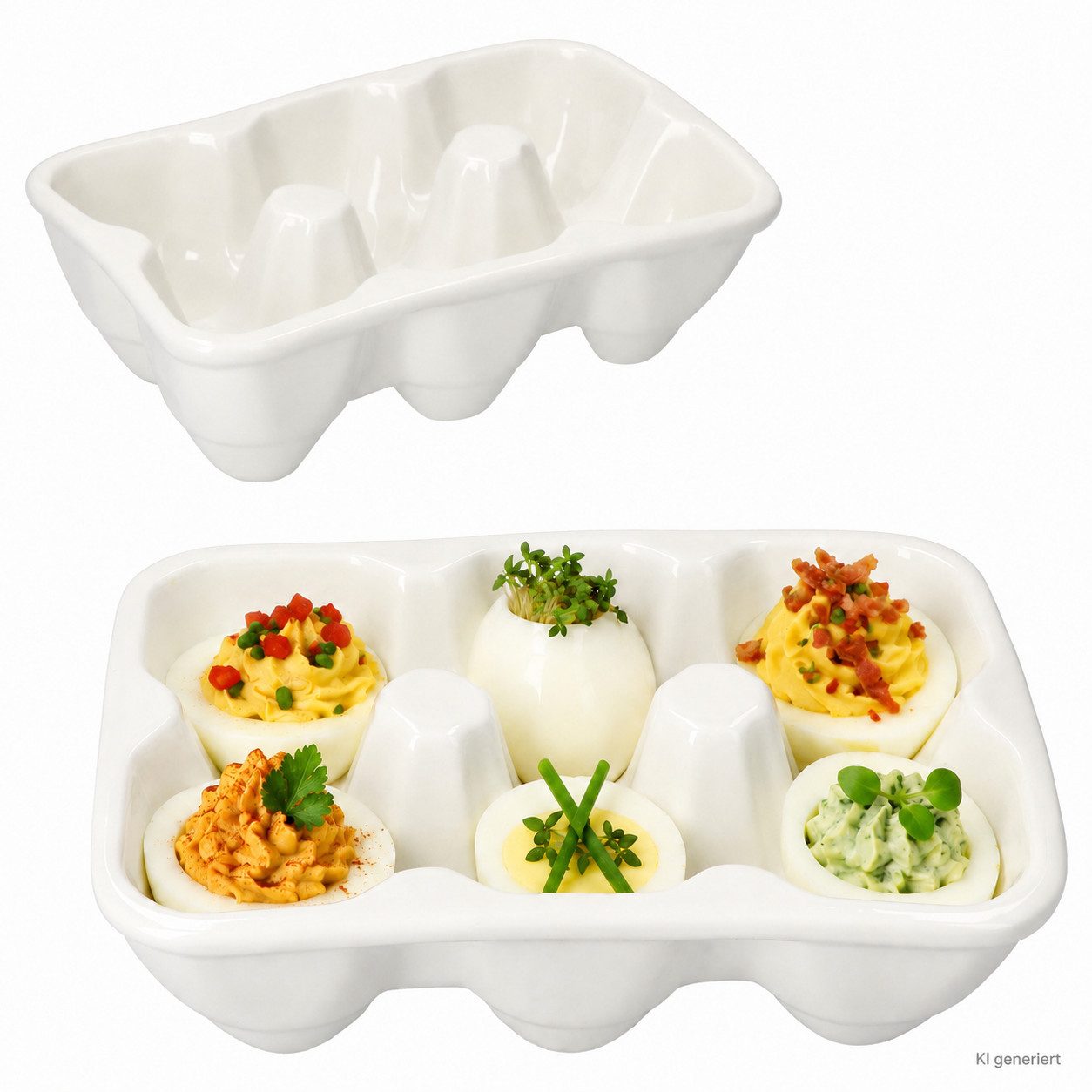 MamboCat Eierbecher 2x Creme Eierkarton aus Porzellan je 6 Eier Eierschale Fingerfood