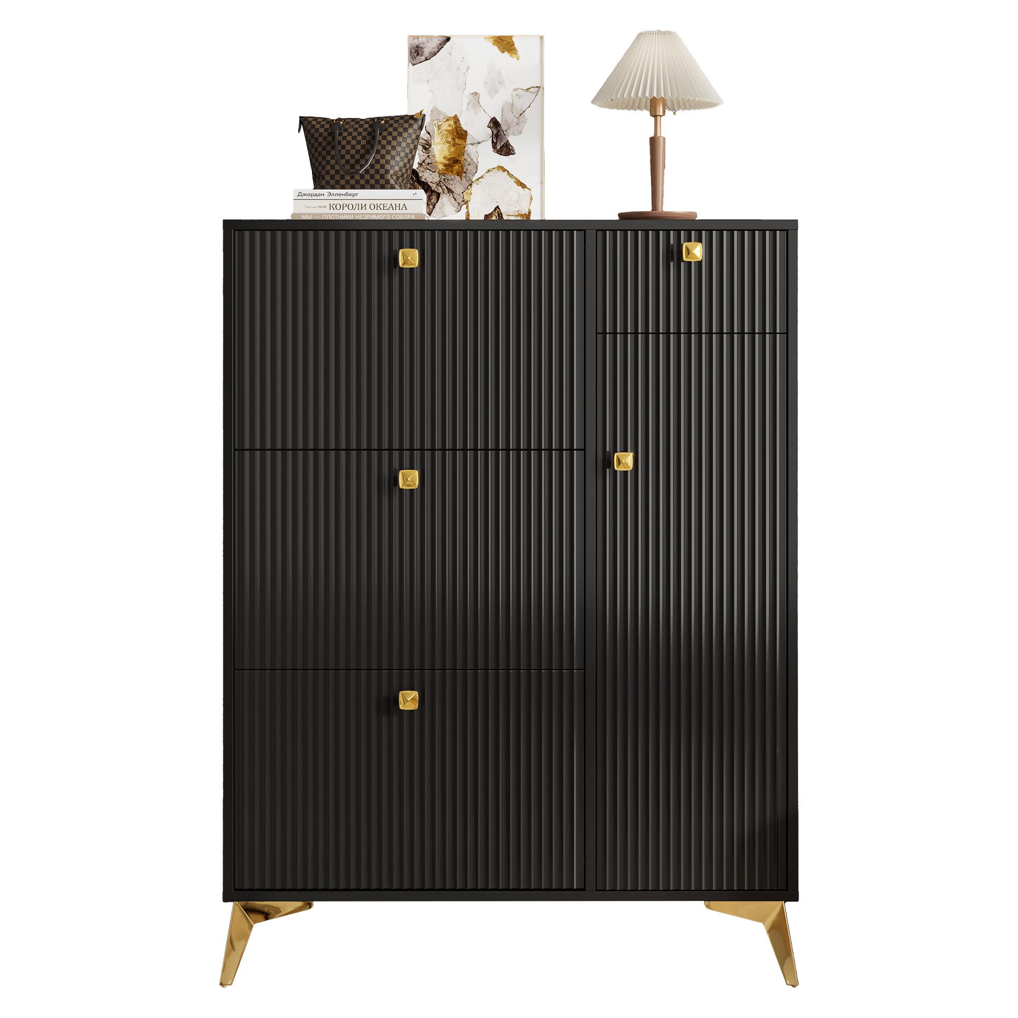 REDOM Schuhschrank für Flure und Eingangsbereiche (1-St., mit verstellbaren Regalböden und Kippsicherung) mit Wellenform-Design,multifunktionalem Stauraum für Schuhe/Taschen