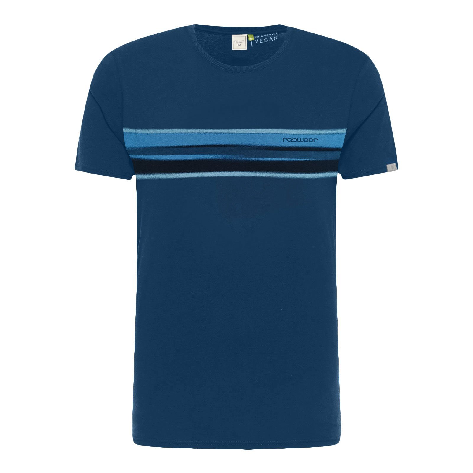 Organic T-Shirt mit Hake Streifen-Druck blue indigo markantem GOTS 2014 Ragwear
