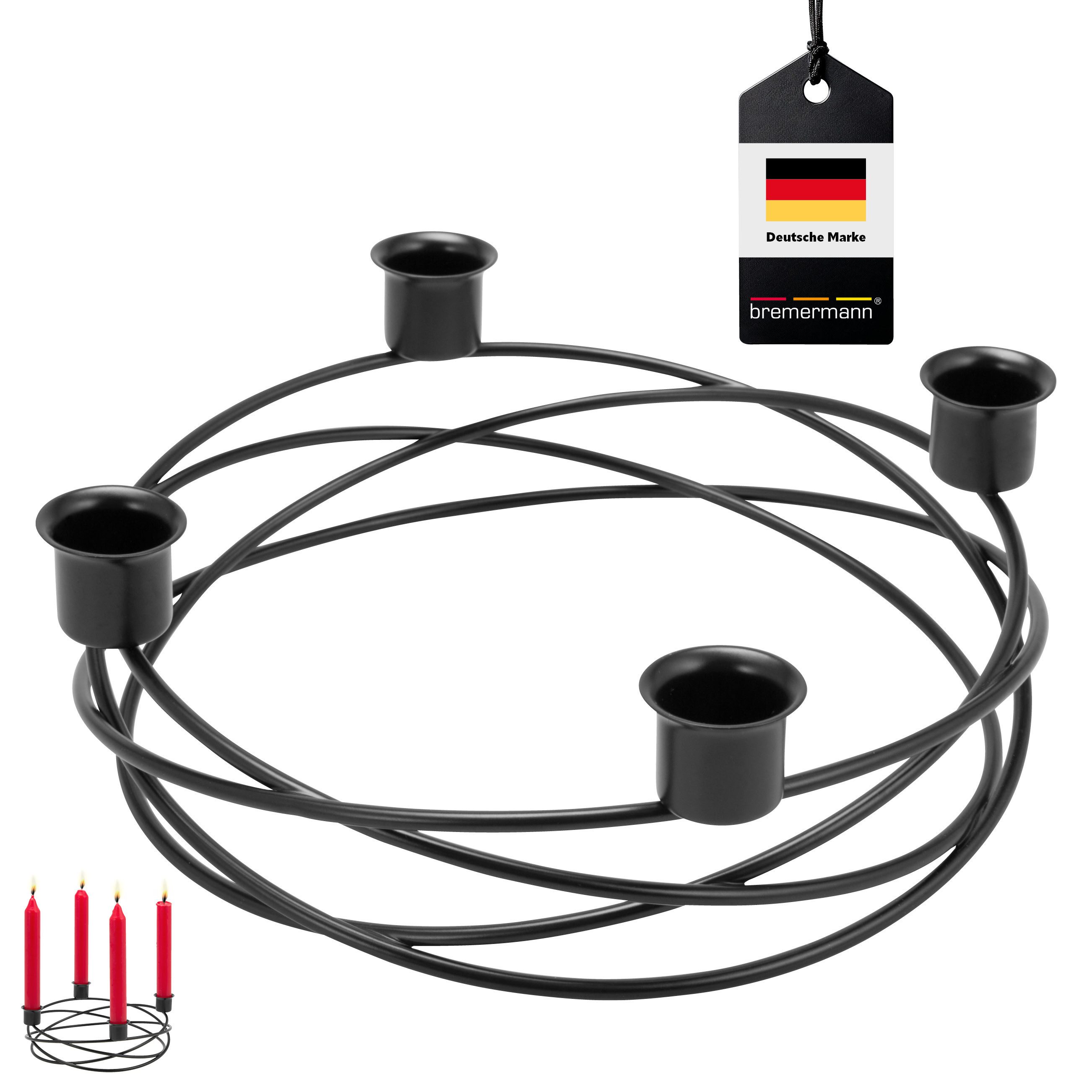 bremermann Kerzenhalter – Kranzform, für Stabkerzen / Tafelkerzen, Kerzenständer (1 St), für Stabkerzen