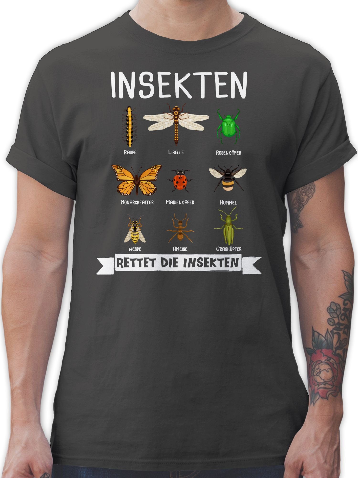Shirtracer Dunkelgrau die Zubehör 01 Insekten Rettet Tiere T-Shirt