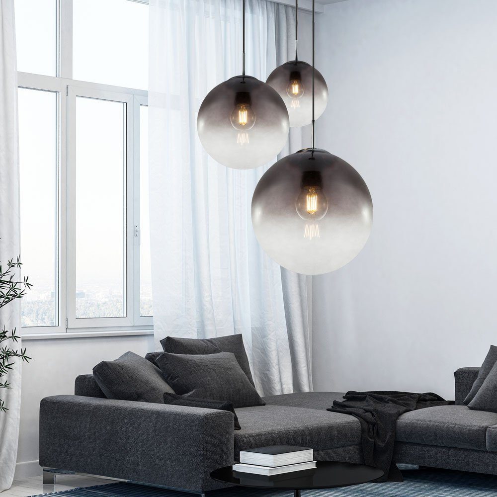 Leuchtmittel Glas Pendel Decken Wohn Warmweiß, etc-shop LED Chrom inklusive, Leuchte Pendelleuchte, Beleuchtung Zimmer
