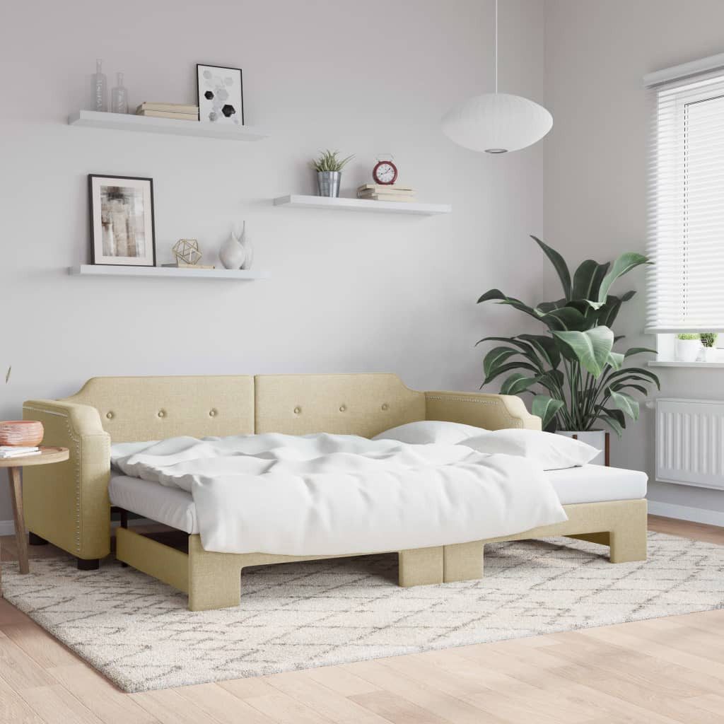vidaXL Gästebett Gästebett Tagesbett Ausziehbar Creme 90x200 cm Stoff Bett günstig online kaufen