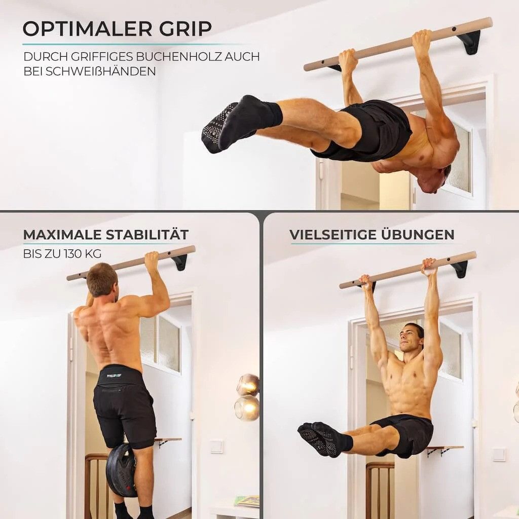 Pullup & Dip Klimmzugstange Holz Klimmzugstange zur Wandmontage über Türrahmen (1-tlg) – Bild 5 von 5