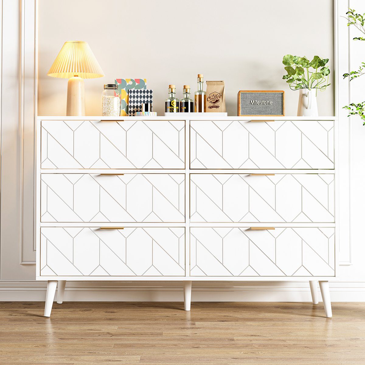 Sideboard (Kommode mit 6 Schubladen), Highboard für Schlafzimmer & alle Wohnräume, 120x39.5x80.5cm