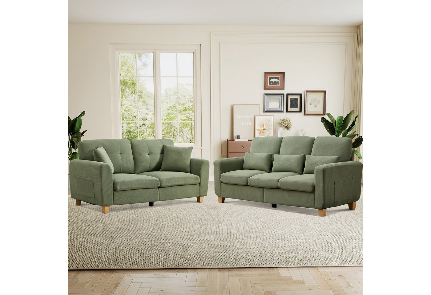 CANMOV 3-Sitzer Canmov 2&3 Sitzer Sofa, Couch mit Seitentasche & Kissen, Wohnzimmer, kleines sofa, schlafsofa dauerschläfer, 176cm Breite, couch