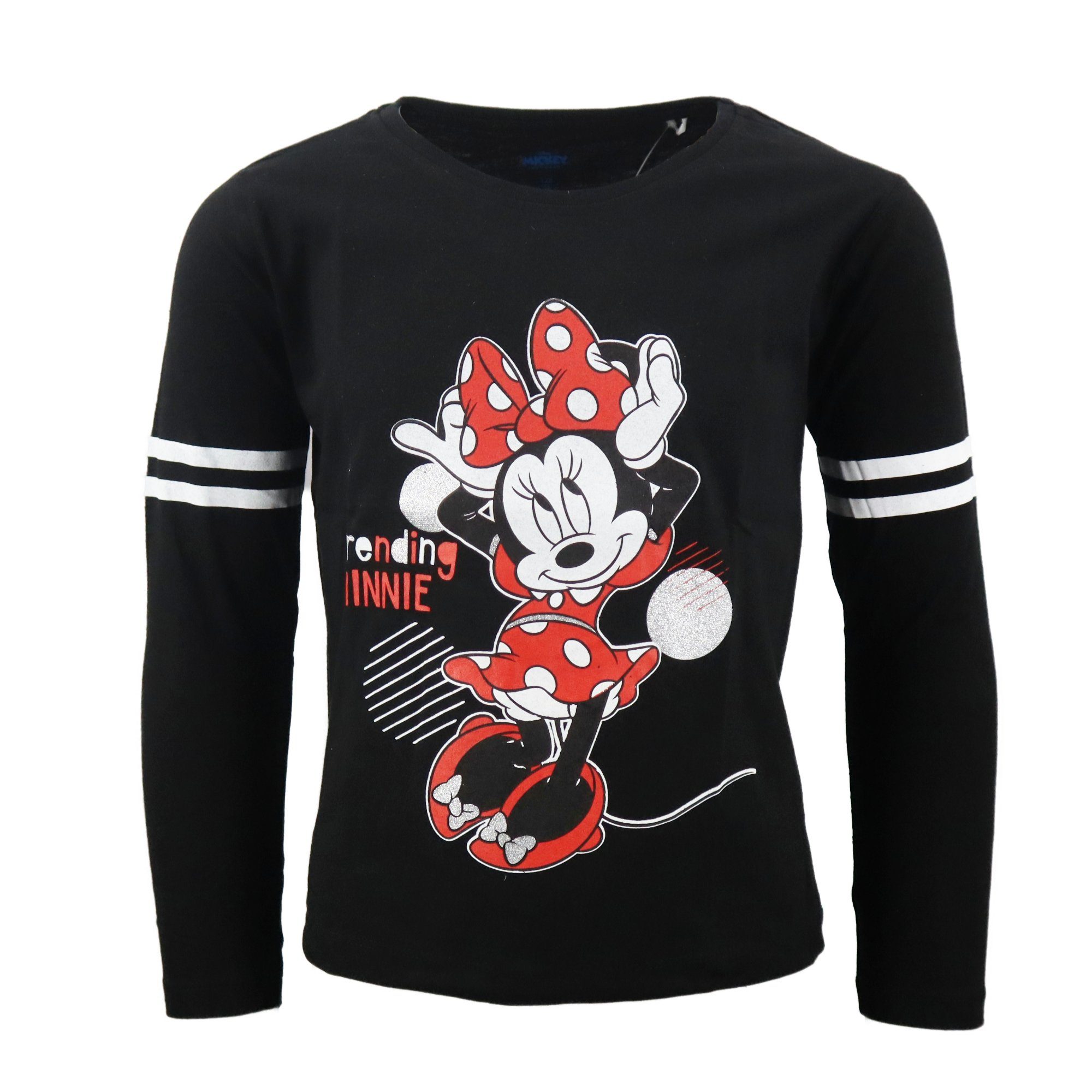 Disney Minnie Mouse Langarmshirt Minnie Maus Mädchen Kinder langarm Shirt Gr. 104 bis 134, 100% Baumwolle Schwarz
