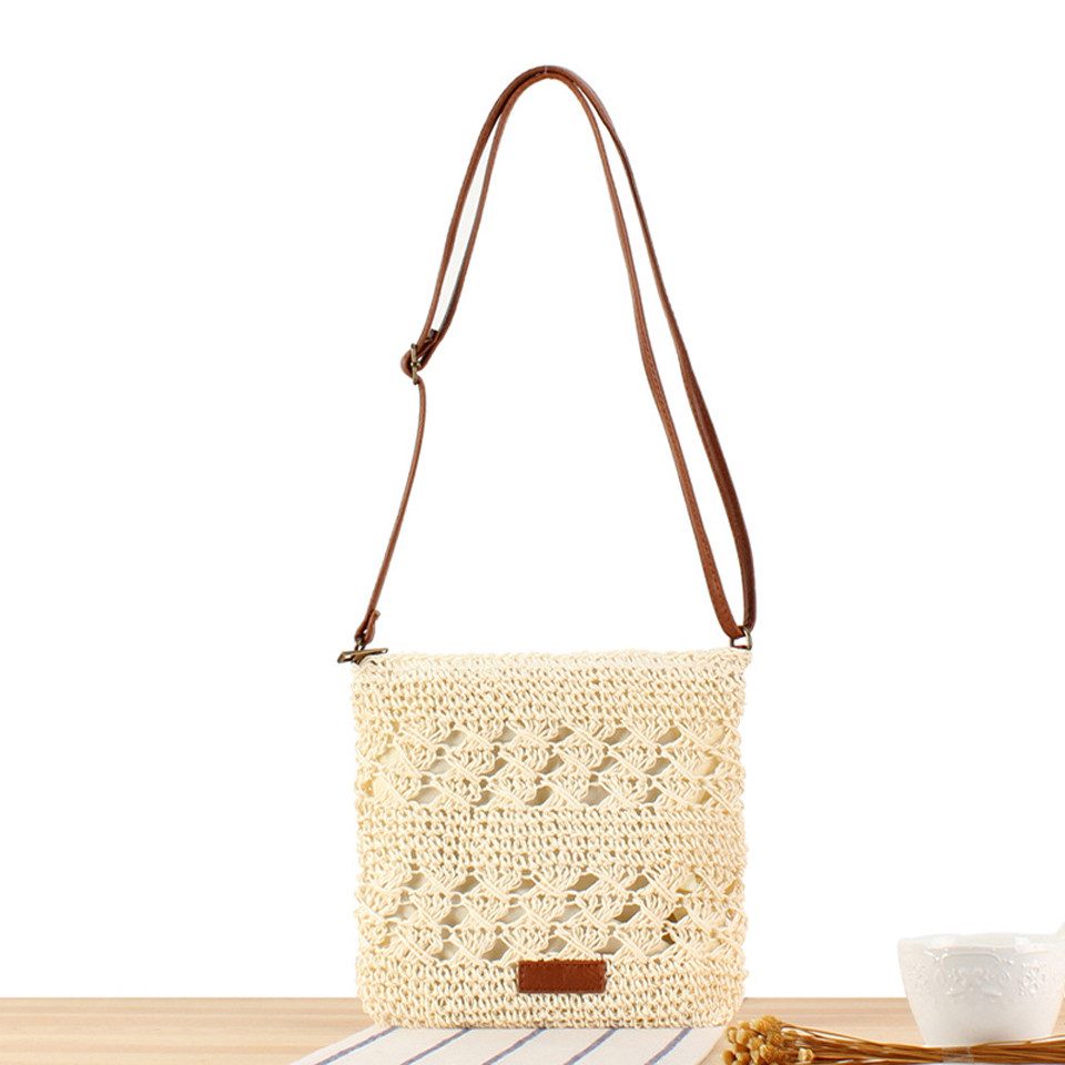Zaewry Umhängetasche Schultertasche Sommerliche Strohtasche für Damen, kleine Strandtasche, mit Reißverschluss und verstellbarem Riemen