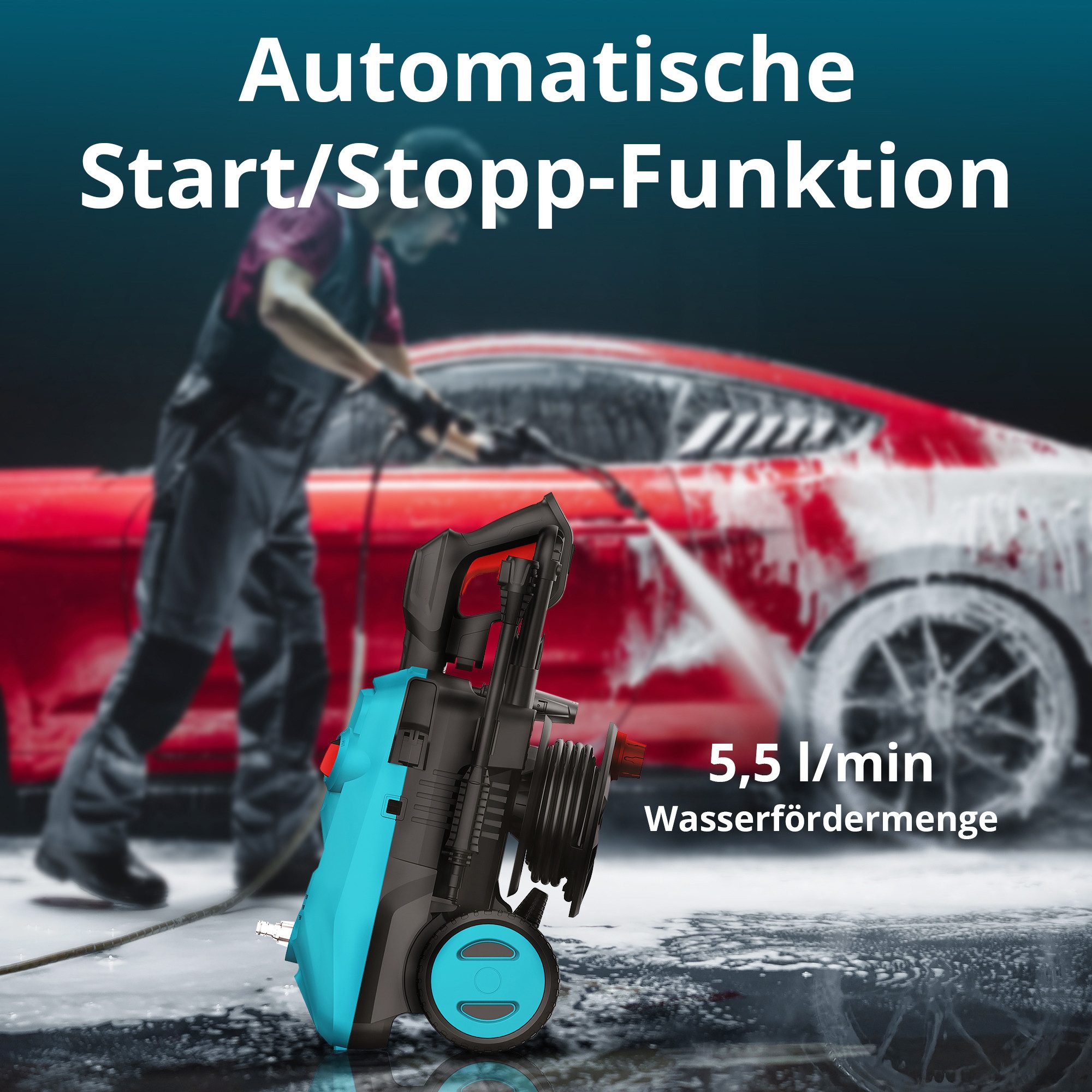 Könner & Söhnen Hochdruckreiniger KS PW145V, Druck max: 145 bar, (Hochdruckreiniger KS PW145V 145 bar, 1 tlg), Teleskopgriff, Auto-Start/Stopp, Rotordüse, Schaumsprüher