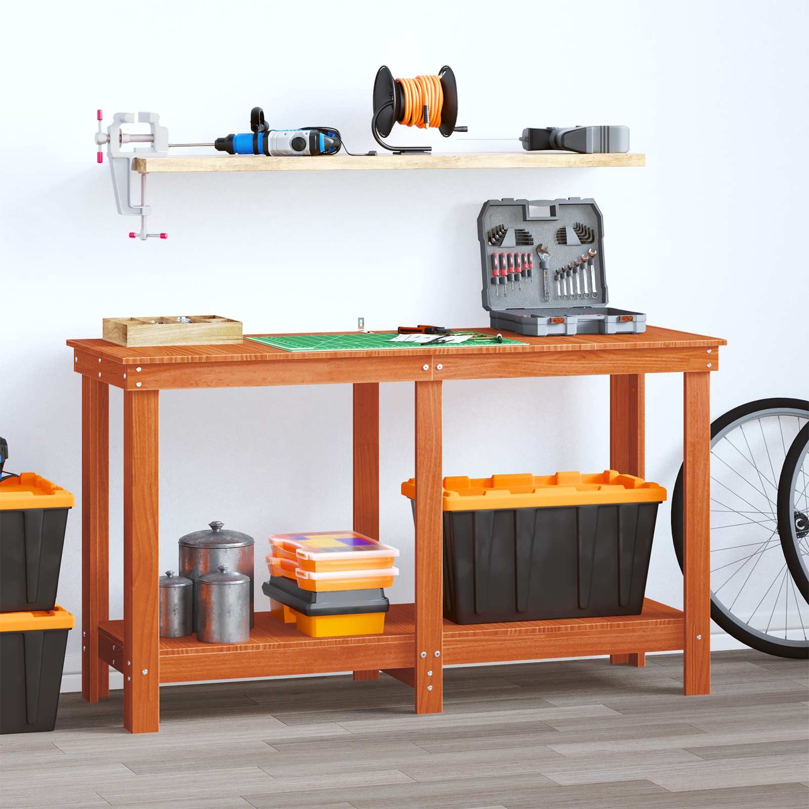 vidaXL Werkbank Werkbank Wachsbraun 140 x 50 x 80 cm Massives Kiefernholz, (1-tlg)