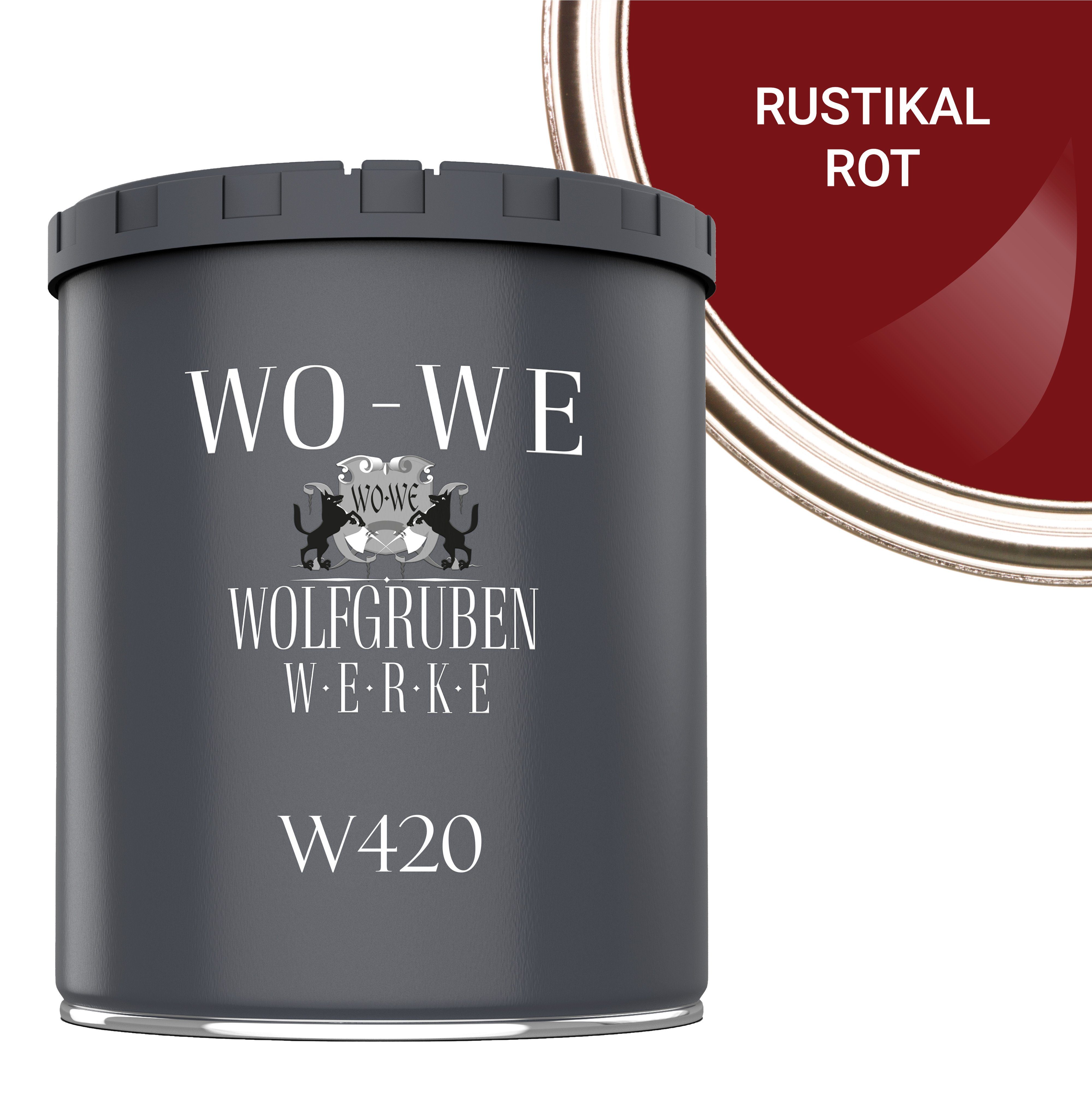 Holzlack W420, Wasserbasis Rot Wetterschutzfarbe Rustikal Seidenglänzend, Holzanstrich WO-WE Holzfarbe 1-10L,