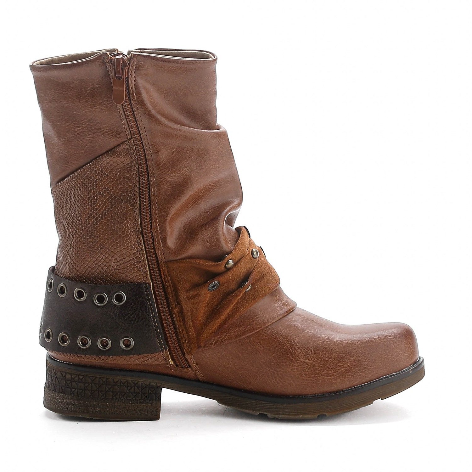 Pogolino ST04 Bikerboots Damen Biker Boots leicht gefüttert Nieten Stiefeletten – Bild 2 von 5