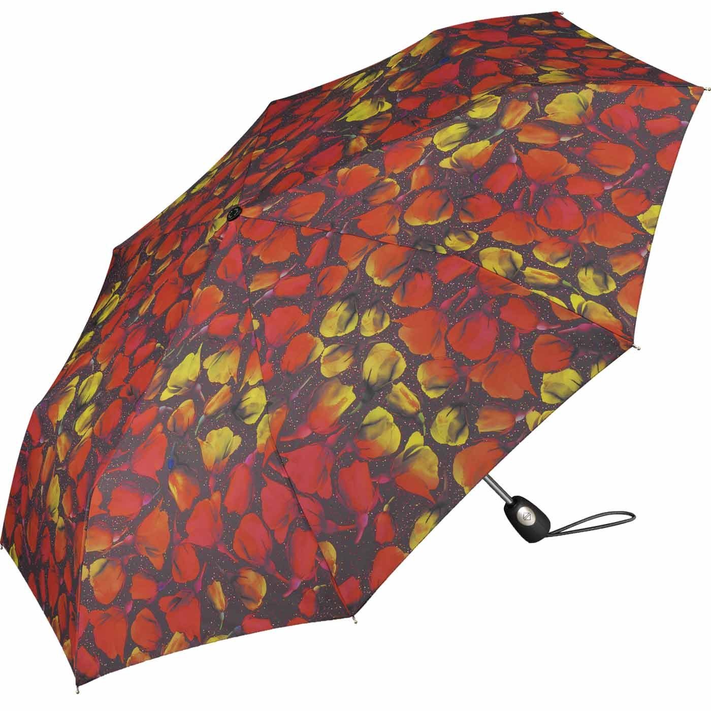 Pierre Cardin Taschenregenschirm schöner mit orangefarbenen mit Blumen-Muster Damen-Taschenschirm stilvollem Auf-Zu-Automatik