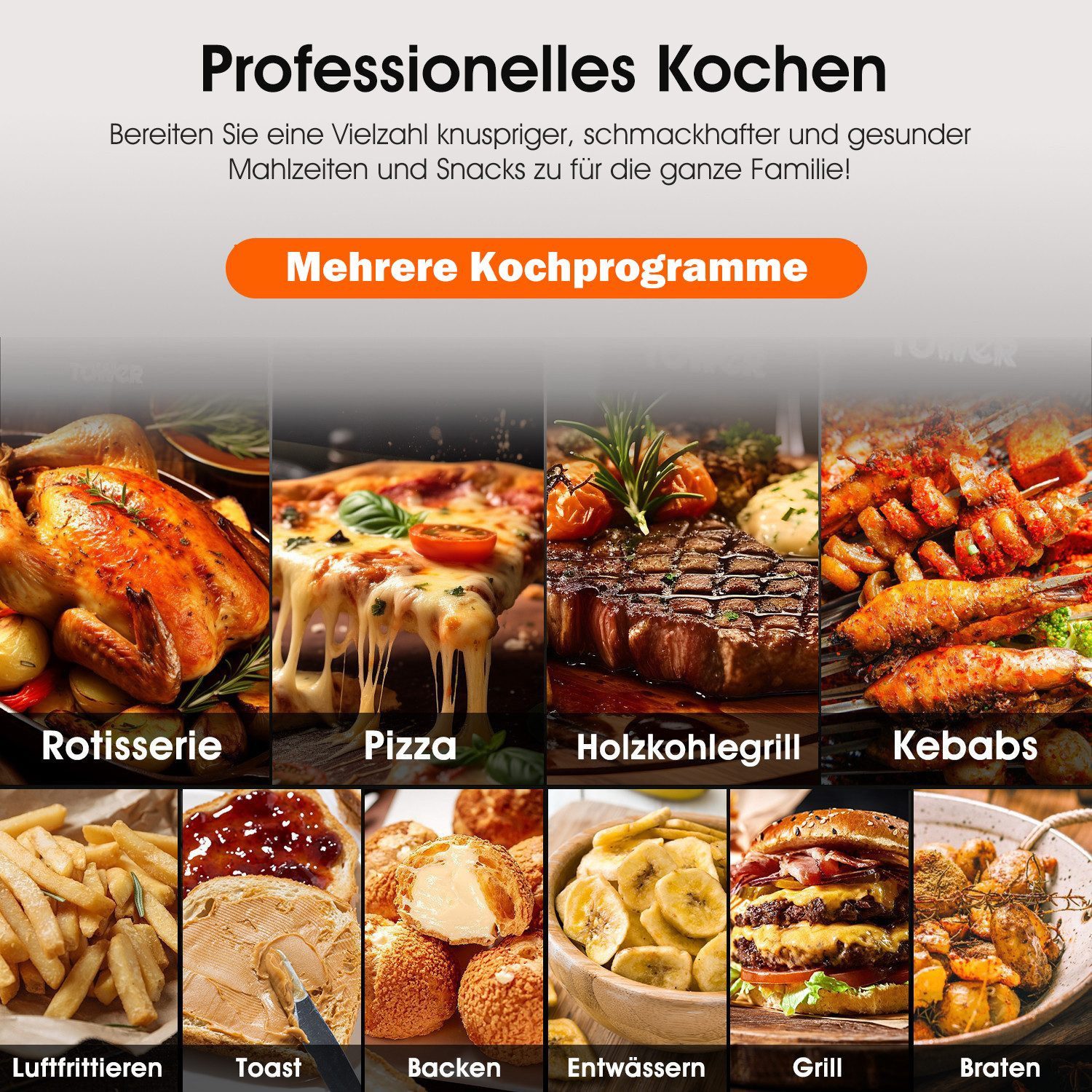 oyajia Heißluftfritteuse 6L Heißluftfritteuse mit Sichtfenster, 1800W Airfryer, Glasfrittierkorb, ohne Öl, 1800 W, 7 in 1 Programme, 60-Minuten-Timer, einstellb – Bild 3 von 5