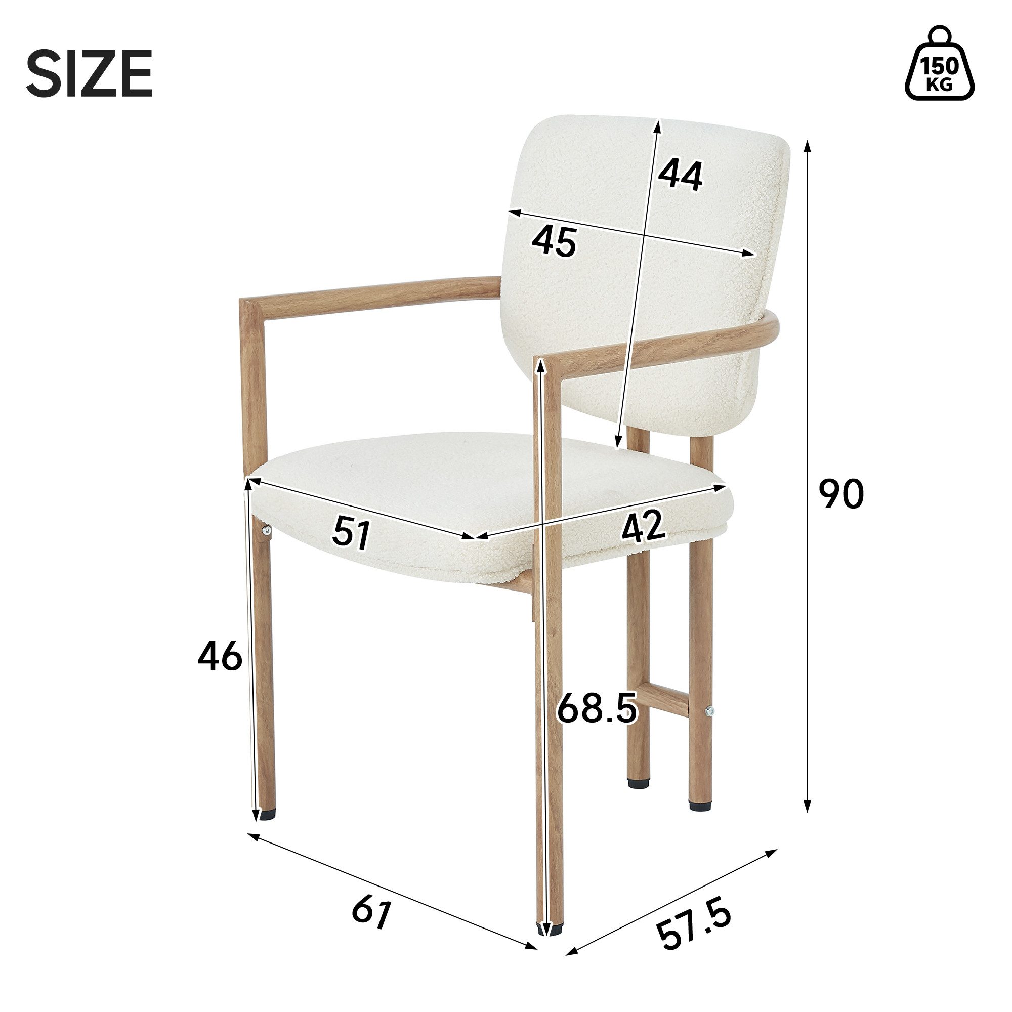Flieks Esszimmerstuhl Gestell aus Metall in Holzoptik, Bezug aus Bouclé-Stoff (Set, 2 St), 2er Set Polsterstühle mit Armlehnen Wohnzimmerstuhl Beige
