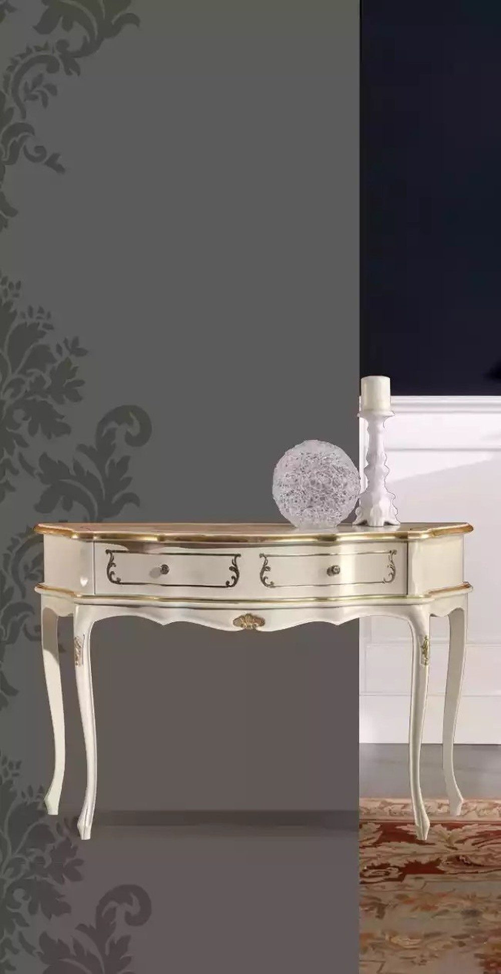 JVmoebel Konsolentisch Weißer Barocktisch aus Holz mit Schublade für eleganten Stauraum (Packung, 1-St., Konsolentisch), Made in Europa