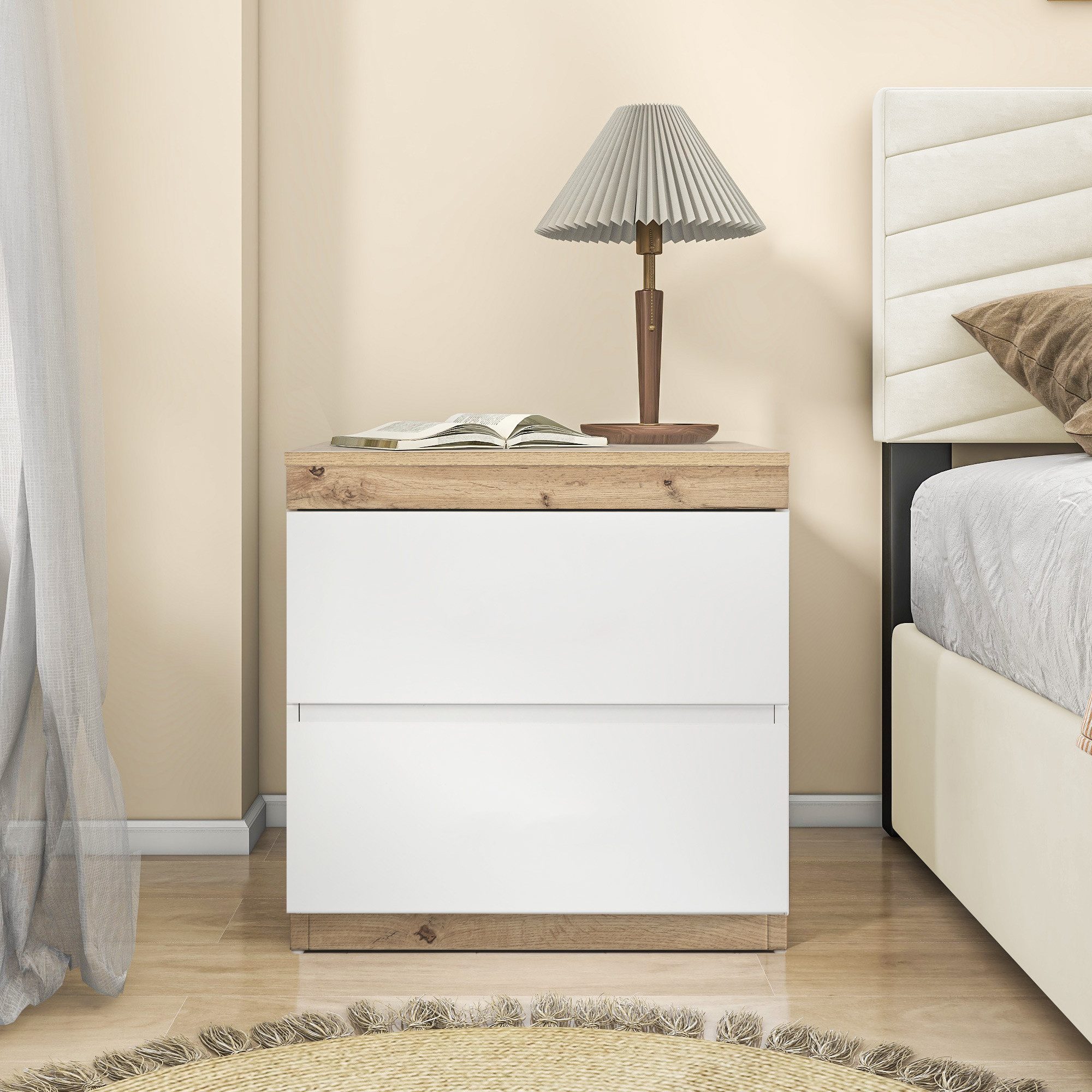 Flieks Nachttisch, Nachtschrank Nachtkommode mit zwei Schubladen 55x40x55cm günstig online kaufen