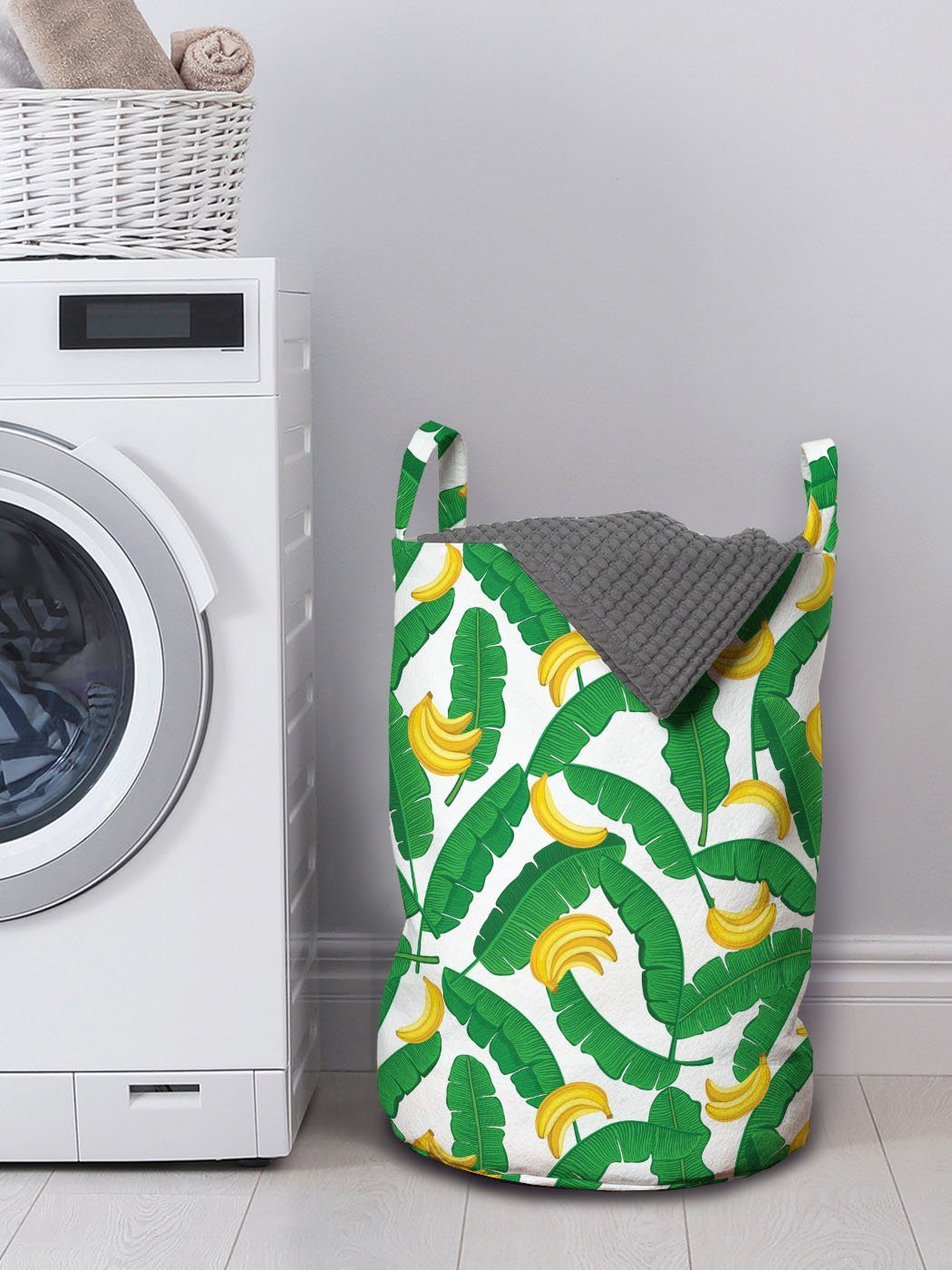 Waschsalons, Wäschekorb Natur Griffen mit Banana Wäschesäckchen Art für Kordelzugverschluss Abakuhaus