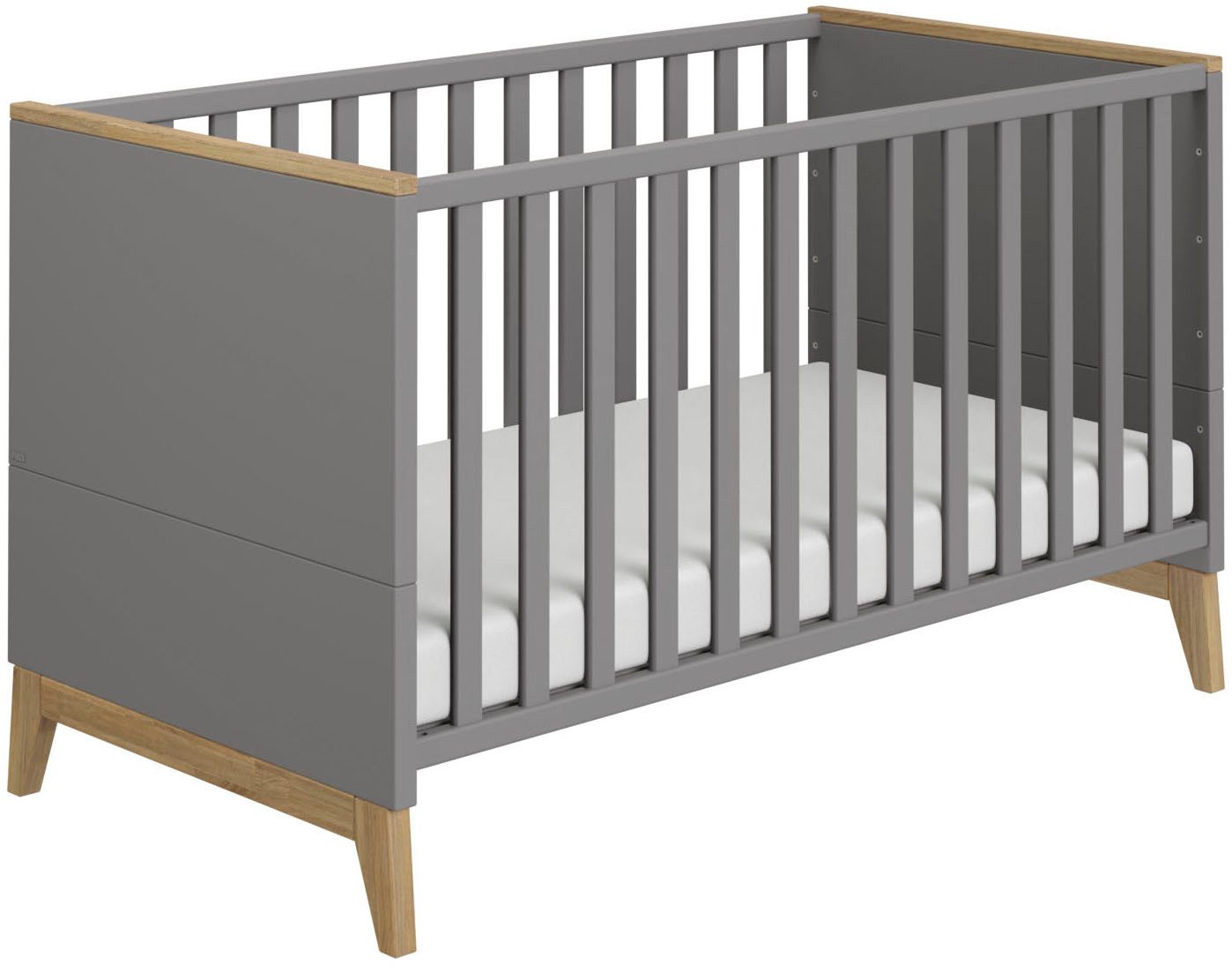 PAIDI Babybett STIENE 70x140cm in Beige oder Grau, umbaubares Bett mit Massivholz, Gitterbett 4-fach höhenverstellbar, entnehmbare Sprossen, Kinderbett