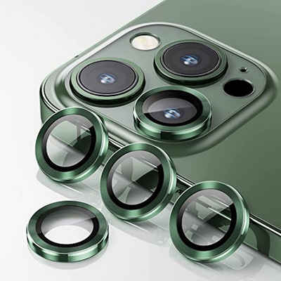 Wigento Handyhülle Metal Ring Camera Tempered Glas Film für Apple iPhone 14 Pro Max / 14 Pro Panzer Zubehör Glas Grün