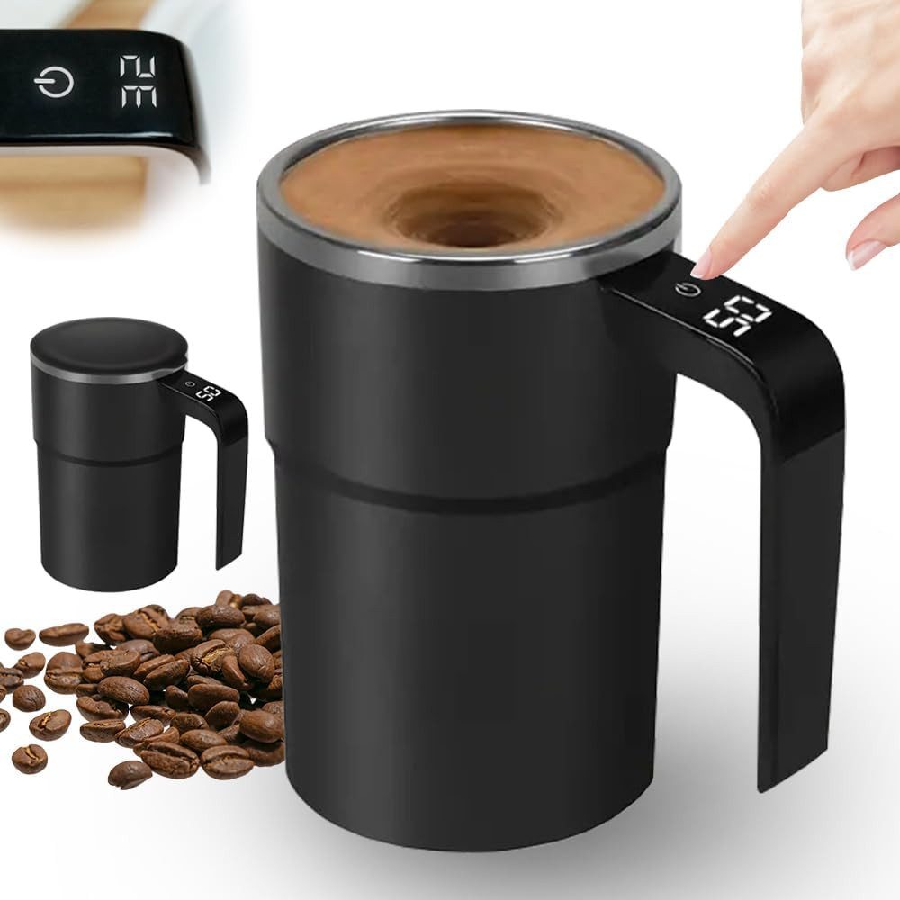 VIVIHEYDAY Tasse Selbstrührende Tasse 380ml mit Temperaturanzeige, Automatischer, Magnetischer Rührbecher aus Edelstahl, Elektrischer Kaffeebecher