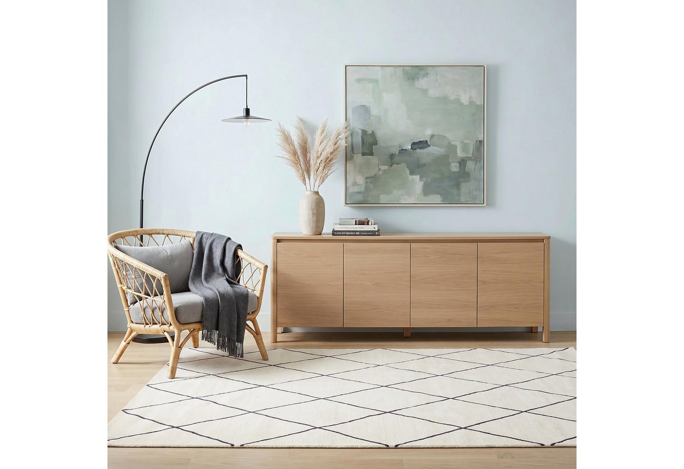 IDIMEX Teppich RHOMB, Wohnzimmerteppich 160x230cm waschbar mit Linien-Design Rauten creme