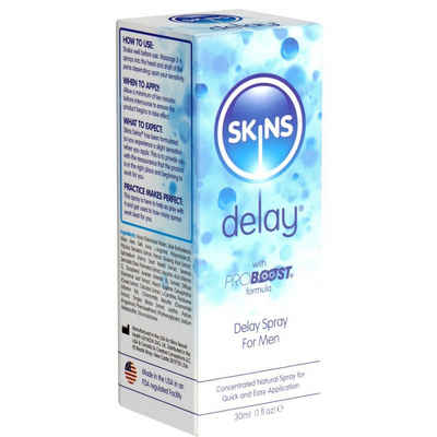 SKINS Condoms Verzögerungsmittel «Delay Spray» For Men, für mehr Ausdauer, diskrete Anwendung, Flasche mit 30ml, 1-tlg., aktverlängerndes Spray für Männer