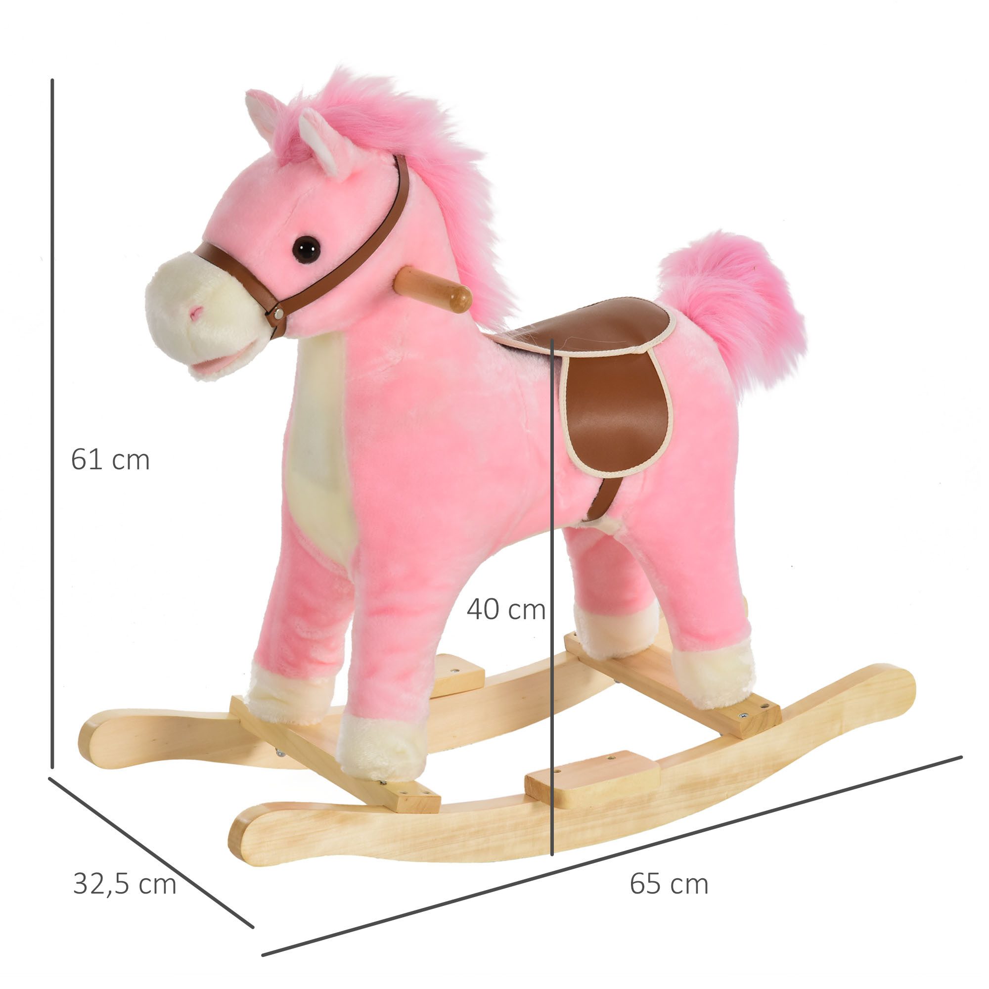 HOMCOM Schaukeltier mit Tiergeräusche Spielzeug Haltegriffe für 36-72 Monate Plüsch Rosa, (1 tlg), Rosa 65 x 32.5 x 61 cm