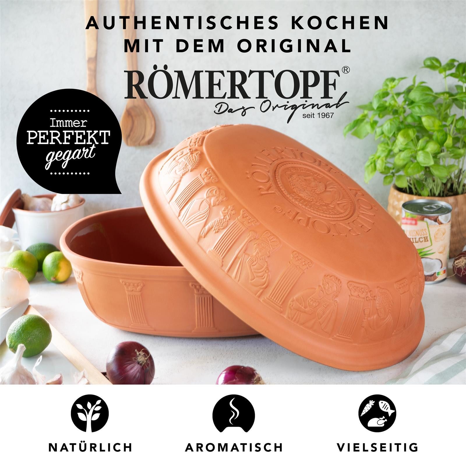RÖMERTOPF Bräter Großer Bräter MAXI, für 8 Personen, Keramik (Set, Terracotta), antihaft