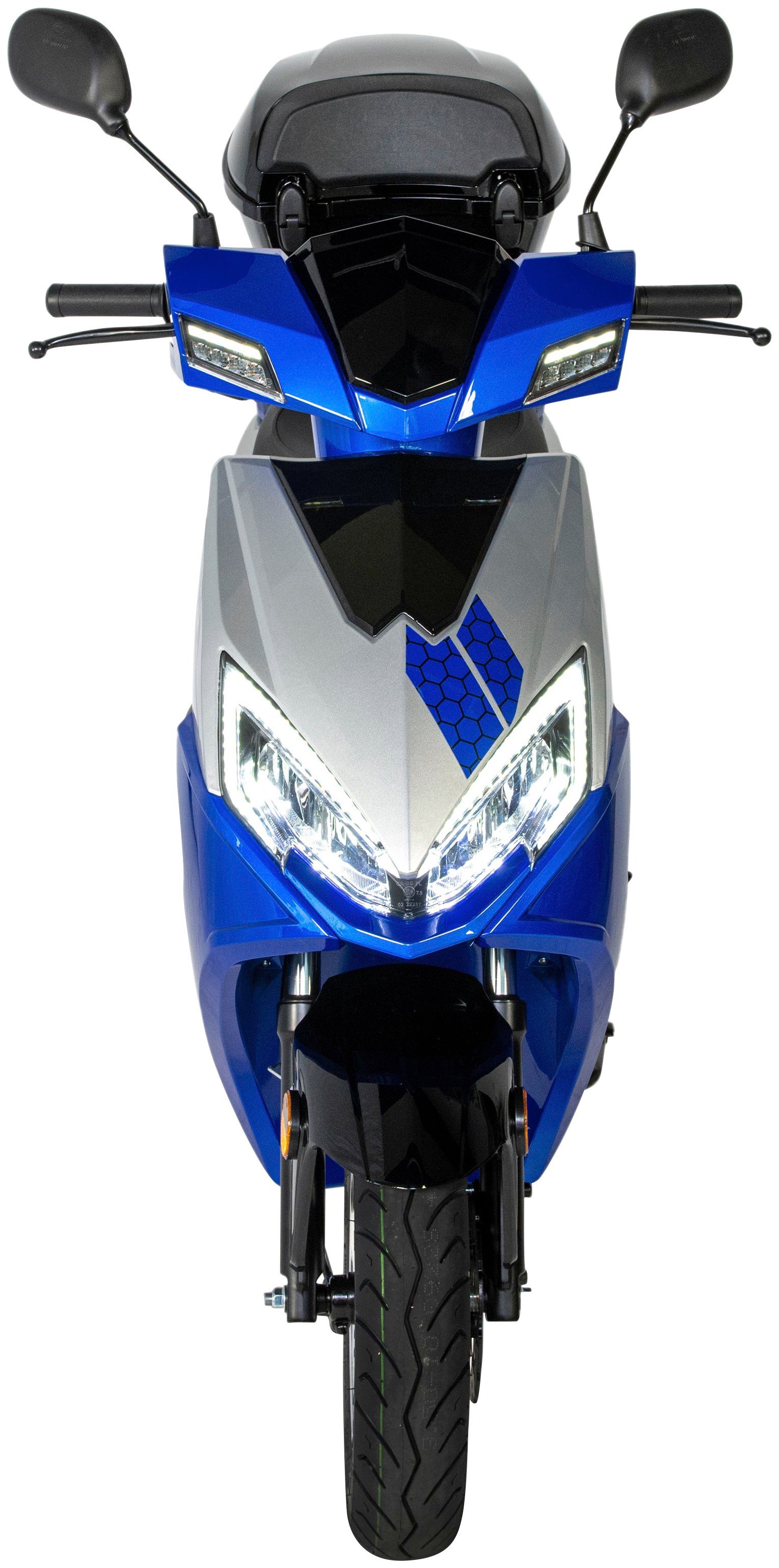 GT Mofaroller Sonic 5, 50-25, 25 Topcase), inkl. km/h, ccm, Euro 50 X mit blau, tlg., blau (Komplett-Set, Topcase 2 UNION