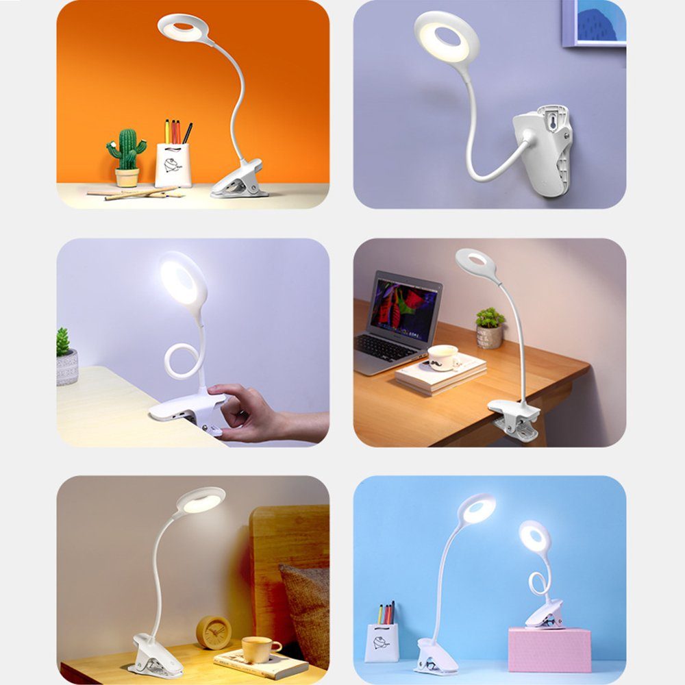 Modus Aufladbar Leselampe LED Klemmlampe, LED zggzerg Tischlampe, Touch-Steuerung,3 USB Akku