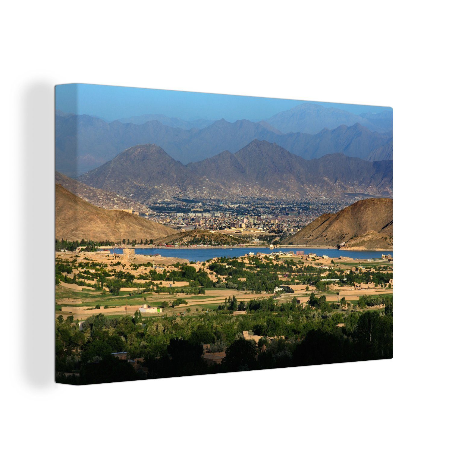 OneMillionCanvasses® Leinwandbild Blick auf Kabul zwischen den Bergen, (1 St), Wandbild Leinwandbilder, Aufhängefertig, Wanddeko, 30x20 cm