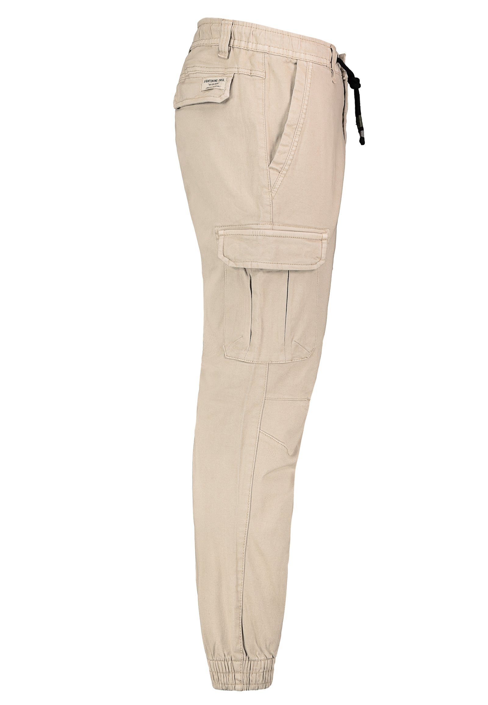 Chino Freizeithose Beige Hose Cargo Elastische SUBLEVEL Herren Cargohose Bündchen Sublevel