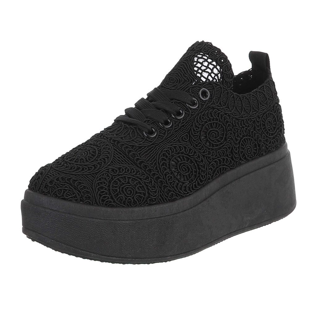 Ital-Design Damen Sneaker mit erhöhtem Komfort und kunstvollem Design Sneaker (91116874) Keilabsatz/Wedge Sneakers Low in Schwarz