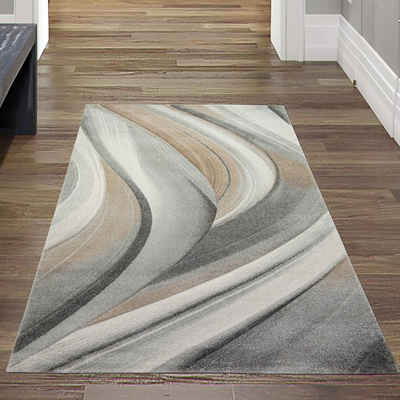Teppich Moderner Wellendesign Teppich, pflegeleicht, grau-braun, Teppich-Traum, rechteckig, Höhe: 13 mm