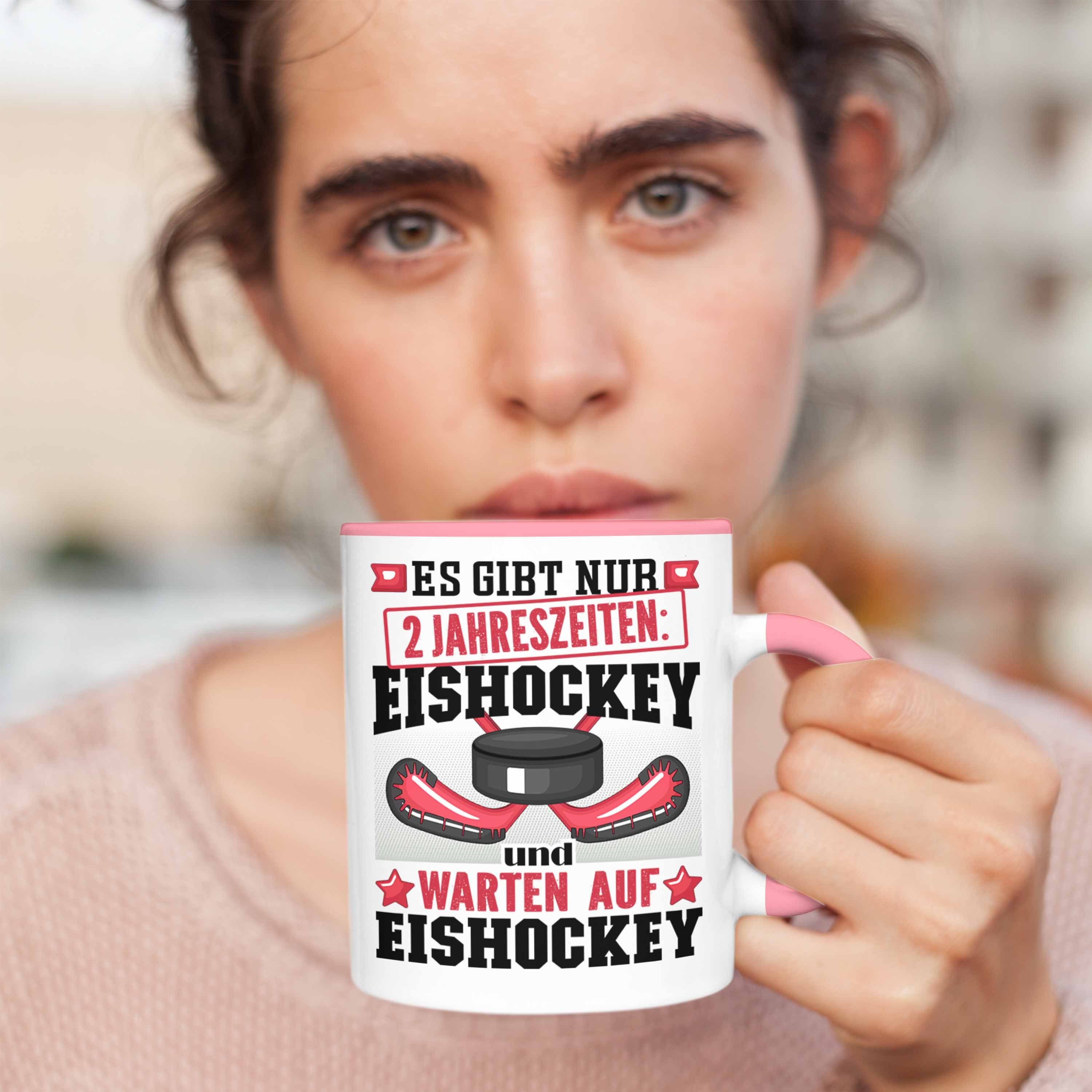 Eishockey-Spieler Trendation Eishockey Tasse Jahresze Geschenkidee für 2 Geschenk Tasse Rosa