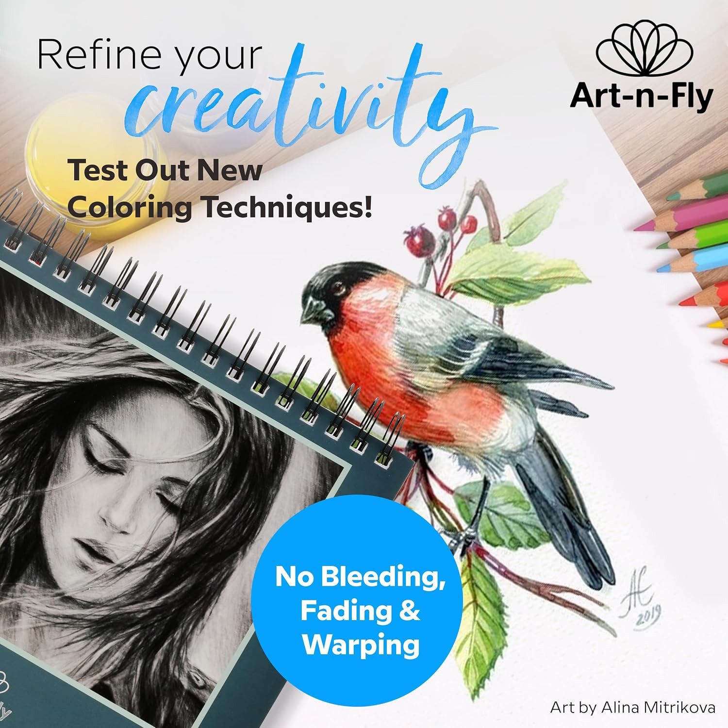 Art-n-Fly Aquarellpapier Zeichenblock A4 mit 100 Blatt, Spiralbindung, glattes Papier – Bild 4 von 5