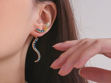 Eyecatcher Paar Ohrstecker 2 teilige Schlangen Ohrringe mit Edelsteinen blau