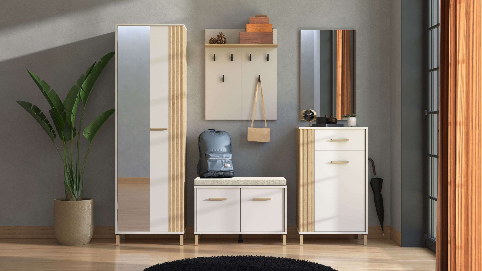 Garderoben-Set Belfort, Breite 199 cm, im Kaschmir und Artisan-Eichendekor