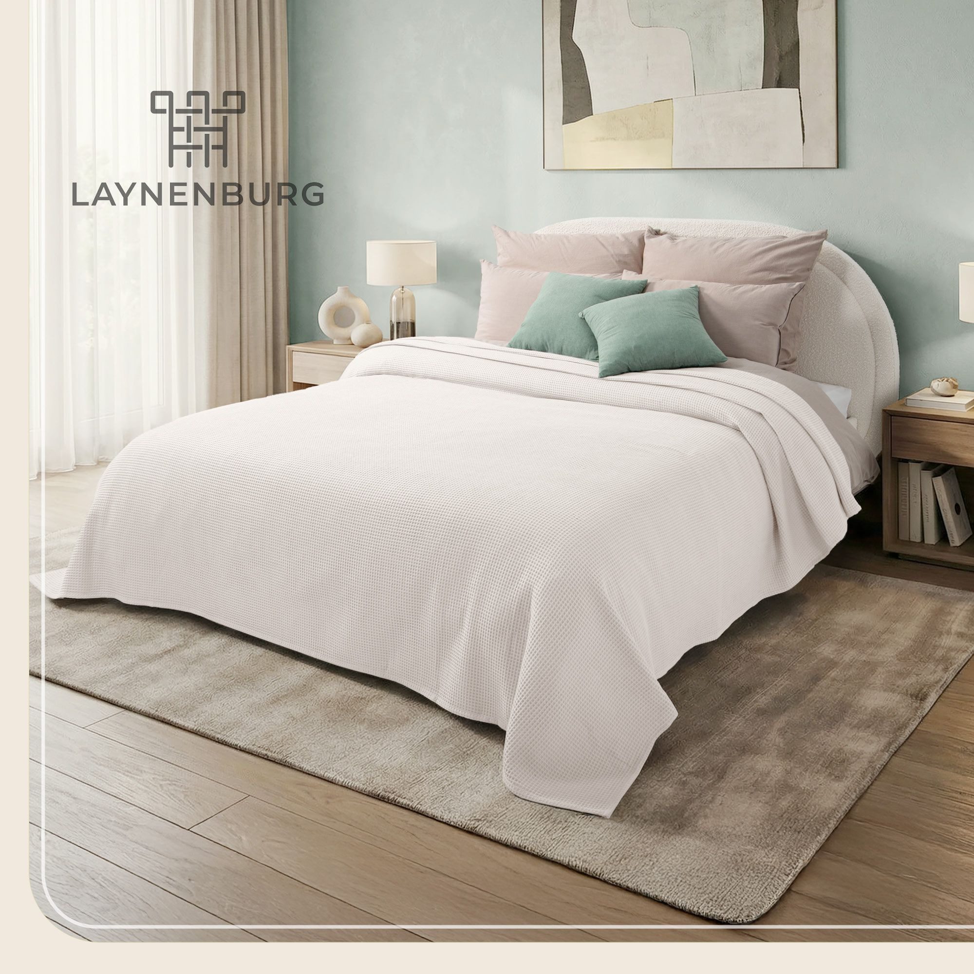 Laynenburg Tagesdecke Waffelpique aus 100% Baumwolle – Baumwolldecke, Kuscheldecke, Wohndecke als Sommerdecke, Bett-Überwurf, Couch-Überwurf, Sofa-Decke