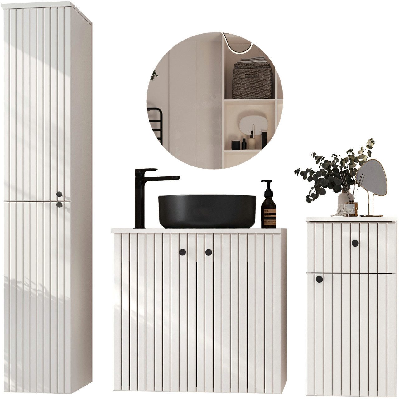 Badezimmer-Set Badmöbel Set ASTRO weiß Lamellen