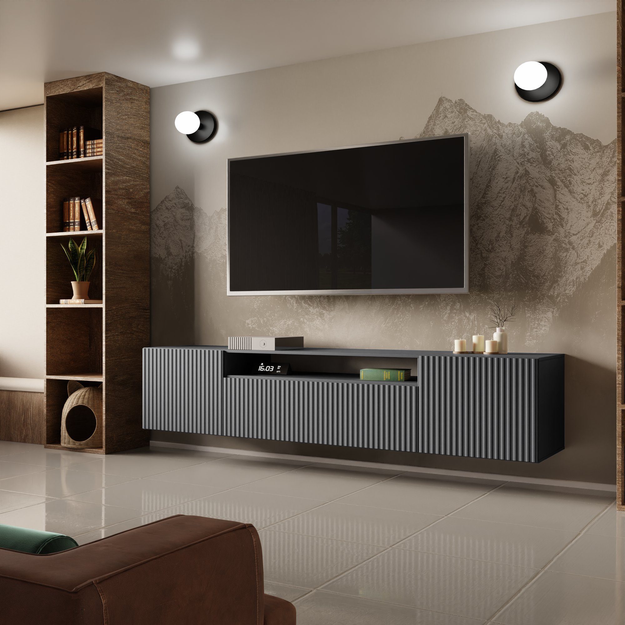 Beautysofa TV-Schrank Moderner Hängeschrank mit gefräster NEO-Front (B:200/ günstig online kaufen