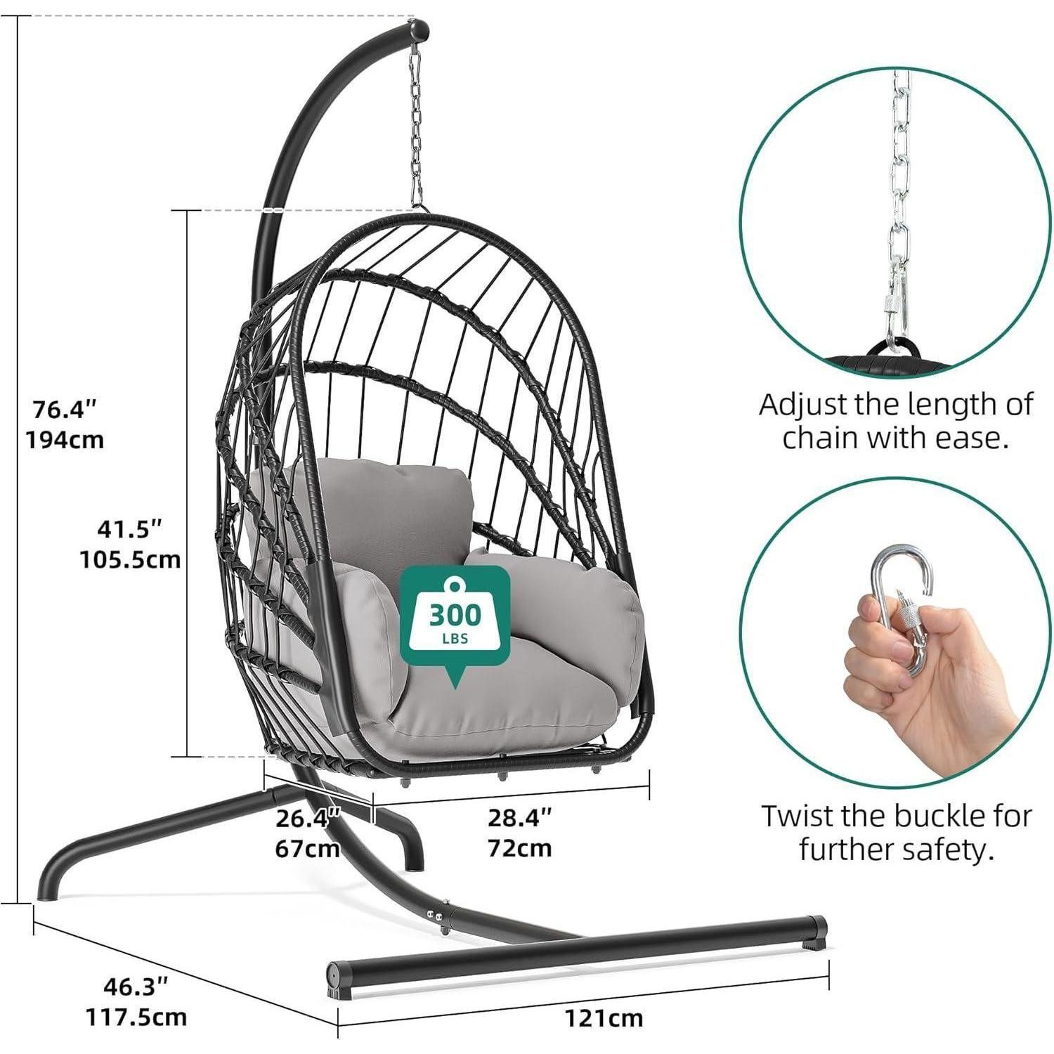 LuxusKollektion Hängesessel Hängesessel Ständer Rattan Korb Grau Hängesessel mit Ständer