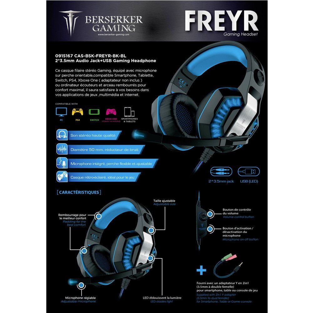 Ear Berserker Gaming Berserker kabelgebunden FREYER Gaming Headset Over Kopfhörer Stereo Gaming
