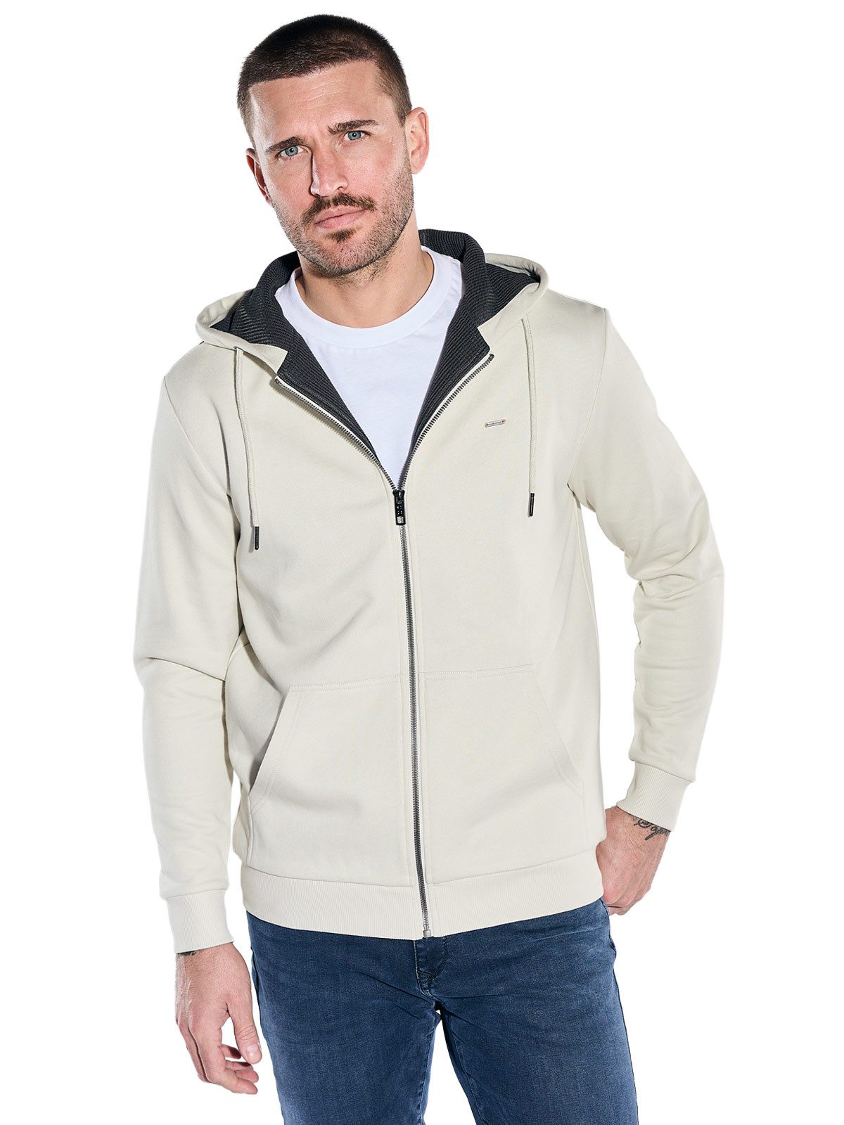 emilio adani Kapuzensweatjacke Herren Sweatjacke Kapuze, Naturweiss