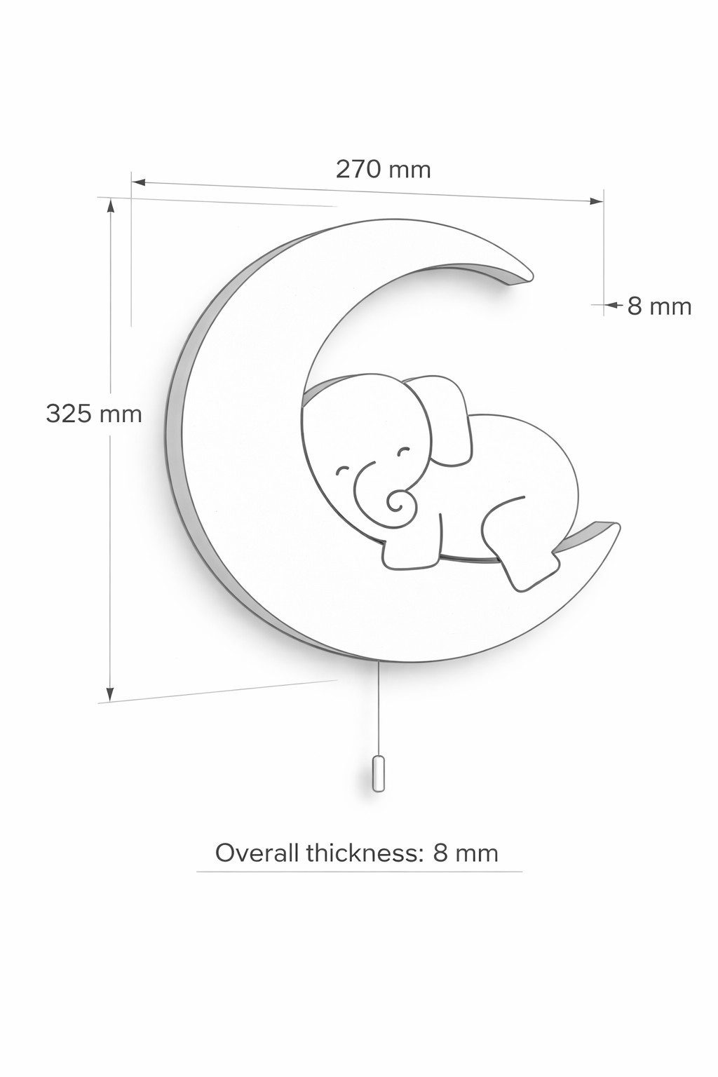 COZYCOLLECTIONS LED Wandleuchte Handbemaltes LED-Wandnachtlicht „Elefant auf dem Mond“ in Holzoptik, LED, Warmweiß, Montessori-Design: ruhige Formen, warmes LED, kabellos