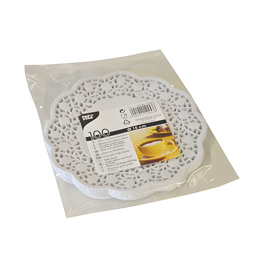 PAPSTAR Einwegteller Teller- und Tassendeckchen rund Ø 15 cm weiss 100 Stk