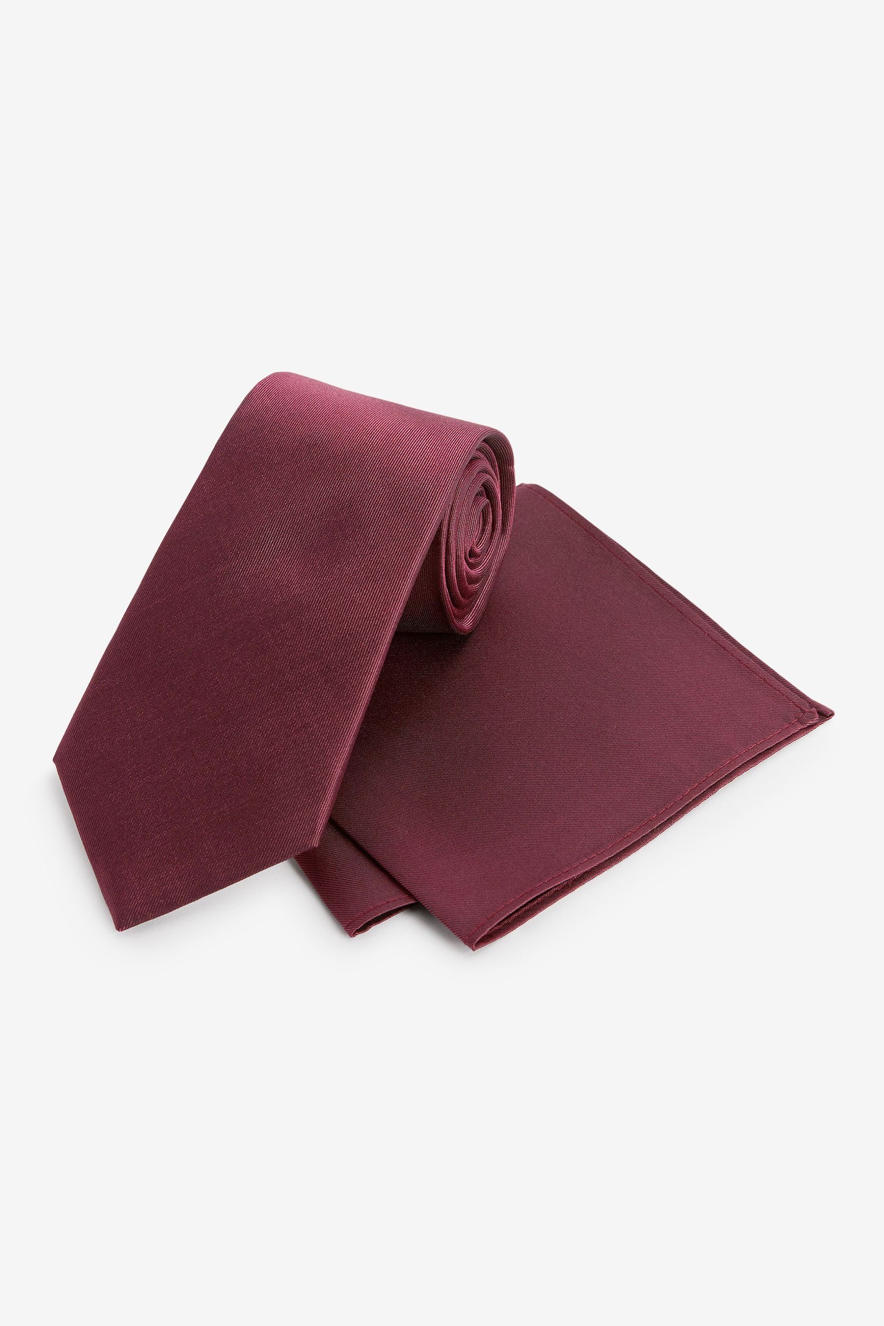 Next Krawatte Seidenkrawatte und quadratisches Einstecktuch (2-St) Burgundy Red | Breite Krawatten