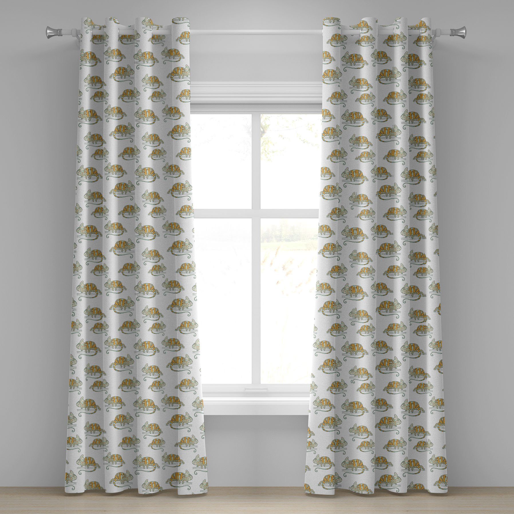 Gardine Dekorative 2-Panel-Fenstervorhänge für Schlafzimmer Wohnzimmer, Abakuhaus, Bunt Wilde Chamäleon-Eidechse