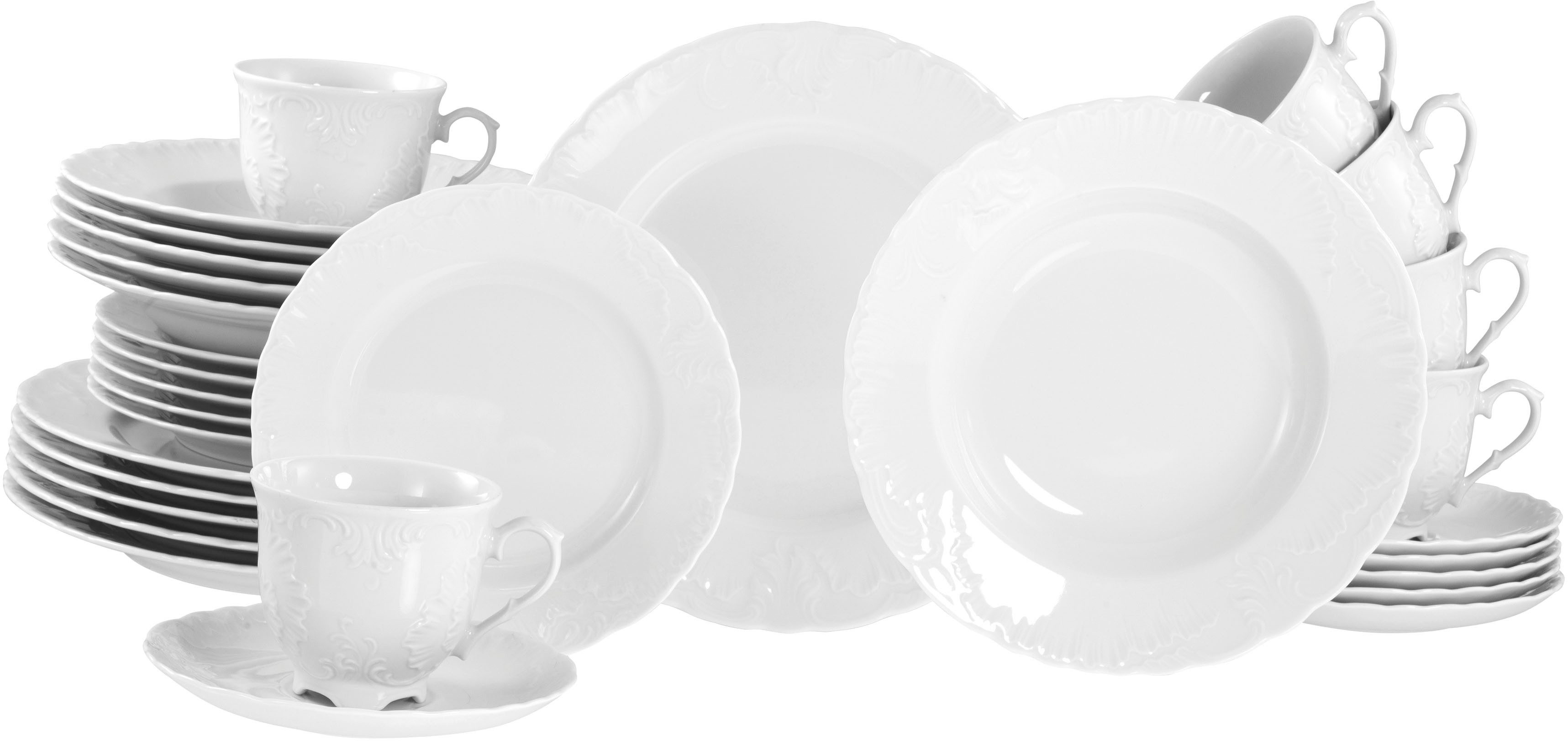 CreaTable Kombiservice Rokoko, Service 30-tlg. (30-tlg), 6 Personen, Porzellan, Daily Use, Zeitlos